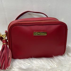 Joy & Iman Red Leather Camera Crossbody Purse Bag